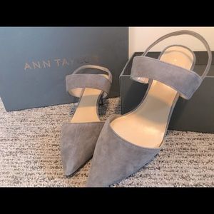 Ann Taylor Kitten Heel Gray Suede Mules